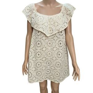 Maeve Anthropologie Danika Swim Cover Up Dress Medium Eyelet Ruffle Mini Cream